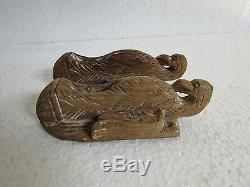 2 Pc, Antique Old Rare Wooden Hand Carved Bird Eagle Statue Figurine, Wall Panel