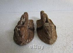 2 Pc, Antique Old Rare Wooden Hand Carved Bird Eagle Statue Figurine, Wall Panel