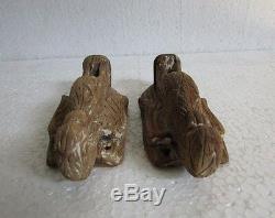 2 Pc, Antique Old Rare Wooden Hand Carved Bird Eagle Statue Figurine, Wall Panel