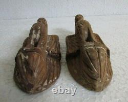 2 Pc Old Antique Wooden Wooden Hand Carved Bird Eagle Statue Wall Panel