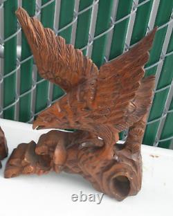 2 Vintage Hand Carved Wood Wooden American Eagle Bird Wall Folk Art Large 14
