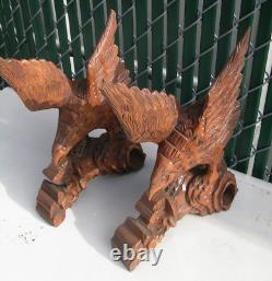 2 Vintage Hand Carved Wood Wooden American Eagle Bird Wall Folk Art Large 14