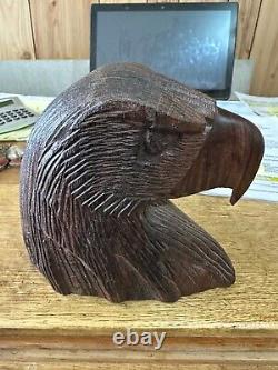 2 rosewood eagle head hand carved statues