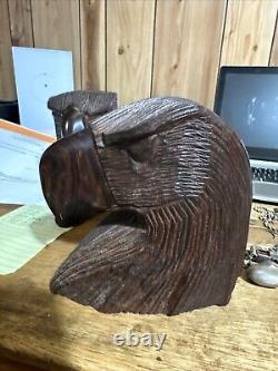 2 rosewood eagle head hand carved statues