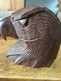 2 rosewood eagle head hand carved statues