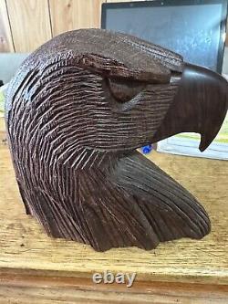 2 rosewood eagle head hand carved statues