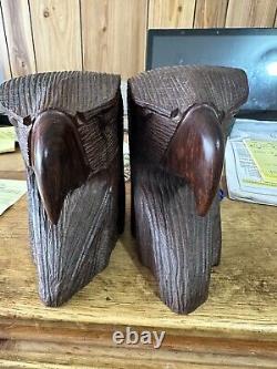 2 rosewood eagle head hand carved statues