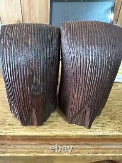 2 rosewood eagle head hand carved statues