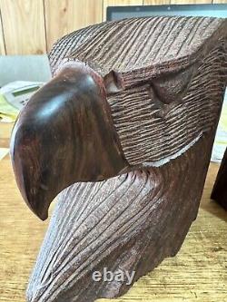 2 rosewood eagle head hand carved statues