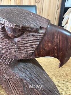 2 rosewood eagle head hand carved statues