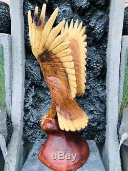 20 Hand Carved Perching American Eagle Carving Art Statue USA Solid Suar Wood