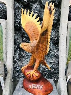 20 Hand Carved Perching American Eagle Carving Art Statue USA Solid Suar Wood