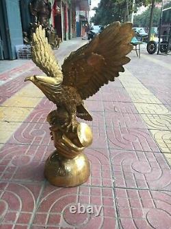 20'' brass copper carved both hand cooperation prosperous spread the wings eagle