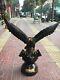 20'' Bronze Carved Both Hand Cooperation Prosperous Spread The Wings Eagle Hawk