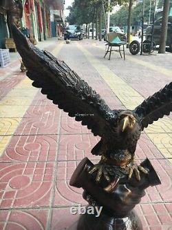 20'' bronze carved both hand cooperation prosperous spread the wings eagle hawk
