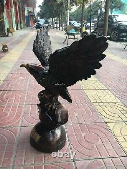 20'' bronze carved both hand cooperation prosperous spread the wings eagle hawk