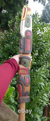 2015 Squamish Native Kurt Antone Hand Carved Eagle & Beaver Talking Stick 28