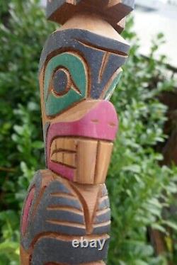 2015 Squamish Native Kurt Antone Hand Carved Eagle & Beaver Talking Stick 28