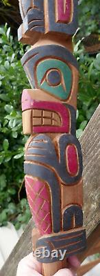 2015 Squamish Native Kurt Antone Hand Carved Eagle & Beaver Talking Stick 28