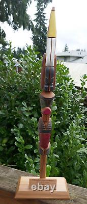 2015 Squamish Native Kurt Antone Hand Carved Eagle & Beaver Talking Stick 28