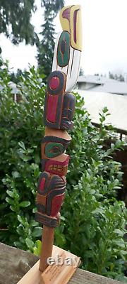 2015 Squamish Native Kurt Antone Hand Carved Eagle & Beaver Talking Stick 28