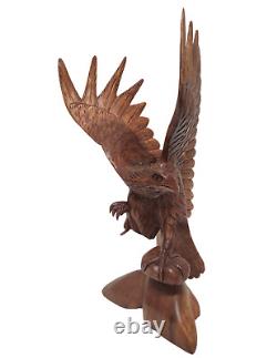 21 Tall Hand Carved Mahogany Wood American Eagle Sculpture Indian Cowboy Horse