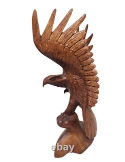 21 Tall Hand Carved Mahogany Wood American Eagle Sculpture Indian Cowboy Horse