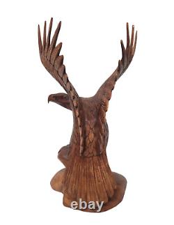 21 Tall Hand Carved Mahogany Wood American Eagle Sculpture Indian Cowboy Horse