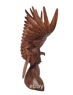 21 Tall Hand Carved Mahogany Wood American Eagle Sculpture Indian Cowboy Horse