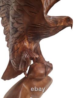 21 Tall Hand Carved Mahogany Wood American Eagle Sculpture Indian Cowboy Horse