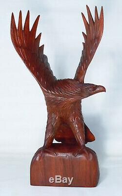 21 Tall Hand Carved Mahogany Wood Eagle Sculpture American Native Style