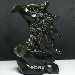 212g Natural Crystal Specimen. Golden obsidian. Hand-carved. Exquisite Eagle Head