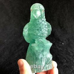 215g Natural Green fluorite Eagle hand carved quartz crystal specimen healing