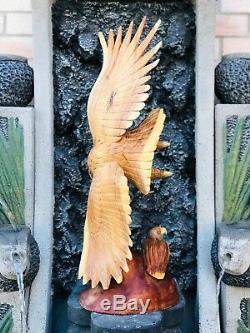 24 Hand Carved Soaring American Eagle Carving Art Statue USA Solid Suar Wood