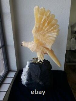25 Fighting EAGLE Stone Bird Figurine Hand Carved in Brazil on Amethyst Base
