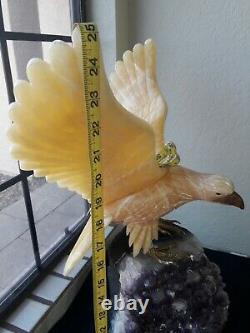 25 Fighting EAGLE Stone Bird Figurine Hand Carved in Brazil on Amethyst Base