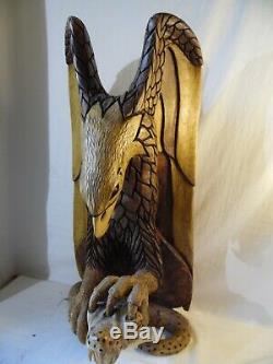 26 Custom Made Hand Carved Wood Sculpture Eagle Holding A snake With His Claws