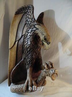 26 Custom Made Hand Carved Wood Sculpture Eagle Holding A snake With His Claws