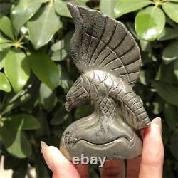 280g Hand Carved Natural chalcopyrite eagle Reiki Crystal Skull Holiday gift