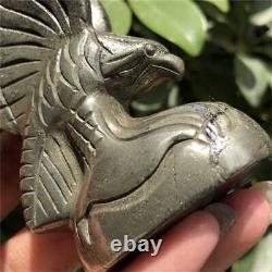 280g Hand Carved Natural chalcopyrite eagle Reiki Crystal Skull Holiday gift