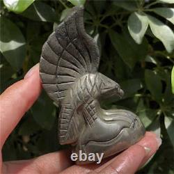 280g Hand Carved Natural chalcopyrite eagle Reiki Crystal Skull Holiday gift