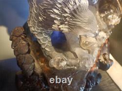 28LB Top Natural Smoky Quartz Ghost Skull hand Carved Crystal Eagle Reiki+stand