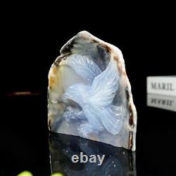 292g 4 Eagle Hawk Hand Carved Blue Chalcedony Natural Crystal Statue Display