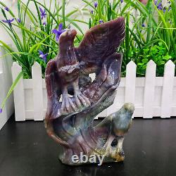 2LB ocean jasper hand carved eagle quartz crystal decoration healing rare