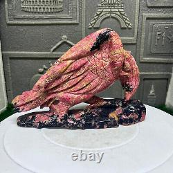 3.03lb Natural Rhodonite Quartz Hand Carved Eagle Skull Crystal Reiki Decor Gift