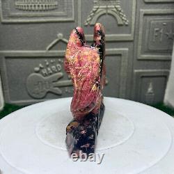 3.03lb Natural Rhodonite Quartz Hand Carved Eagle Skull Crystal Reiki Decor Gift