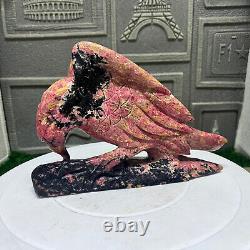 3.03lb Natural Rhodonite Quartz Hand Carved Eagle Skull Crystal Reiki Decor Gift