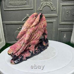 3.03lb Natural Rhodonite Quartz Hand Carved Eagle Skull Crystal Reiki Decor Gift