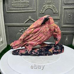 3.03lb Natural Rhodonite Quartz Hand Carved Eagle Skull Crystal Reiki Decor Gift