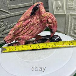 3.03lb Natural Rhodonite Quartz Hand Carved Eagle Skull Crystal Reiki Decor Gift